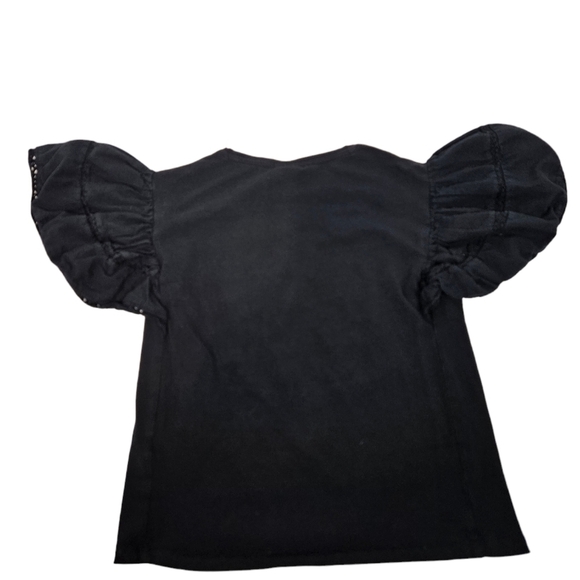 Zara Black Eyelet Ruffle Sleeve Poplin Top Tee-Shirt Size 9 Girl's i82 - Picture 4 of 7